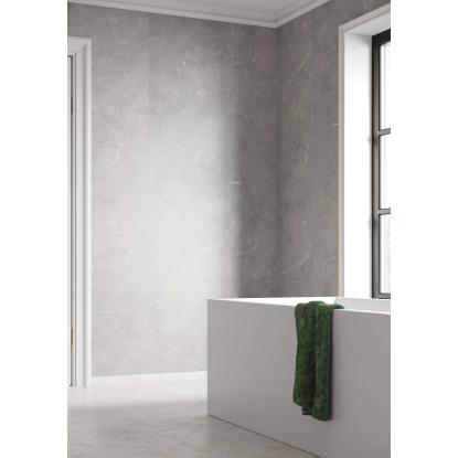Fibo Stone vådrumspanel med 60 x 60 cm fliselook, 10 x 600 x 2400 mm, grey marble silk