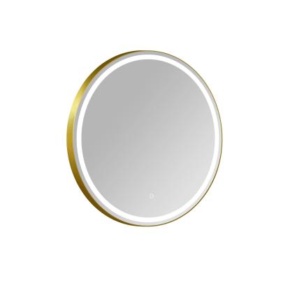 Danbad spejl med 25 mm ramme og LED lys, messing, Ø80 cm