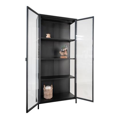 Vitrineskab i sort med glaslåger 35x80x175 cm
