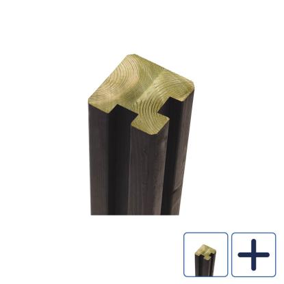 PLUS omlimet profilstolpe med 2 spor, hjørne, sort/fyr - 9 x 9 cm