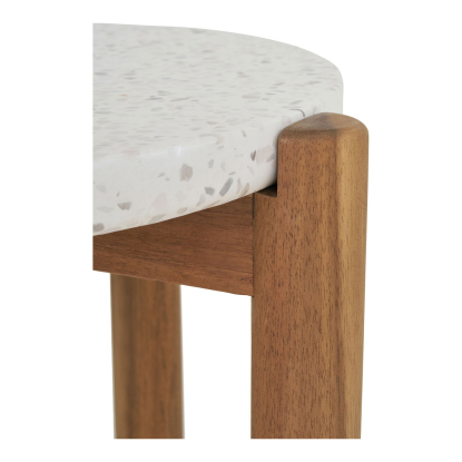 Terracina hjørnebord, akacie/terrazzo, hvid, Ø37 cm
