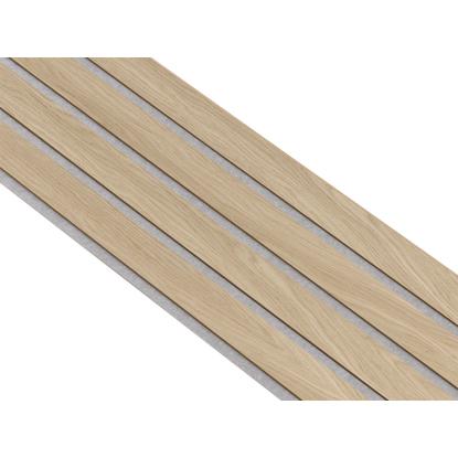 I-Wood Medio+ 4-lamel akustikpanel, hvid olieret, grå filt og lys kerne, egefiner, 16 x 300 mm