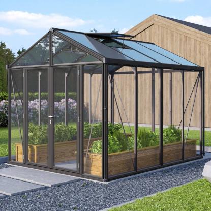 Vitavia Poseidon 8100 drivhus, sort, 8,1 m², 3 mm hærdet glas + 10 mm polytag
