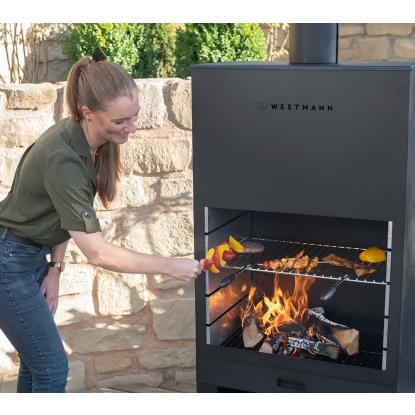 Westmann havepejs med grillrist, sort, 229 x 70 x 41 cm
