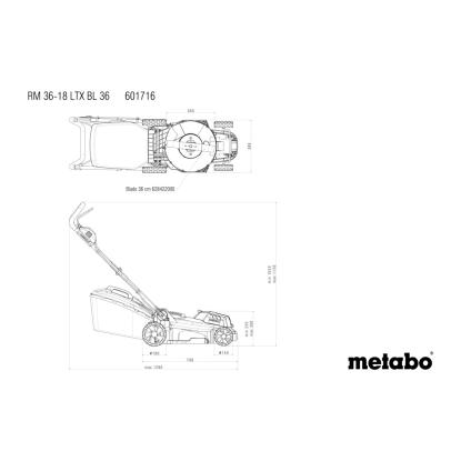 Metabo RM 36-18 LTX BL 36 plæneklipper, 36V, uden batteri og lader