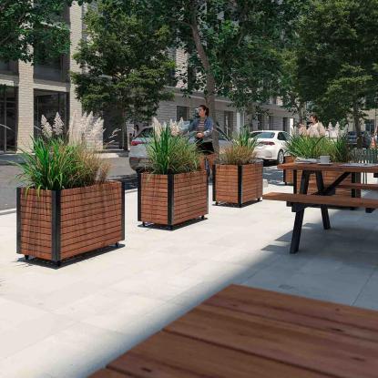PLUS Cubic Living plantekasse med hjul, ThermoWood®, gyldenbrun/sort, 87 x 47 x 65,5 cm