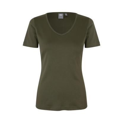 ID 0506 Interlock T-shirt med v-hals, dame, oliven