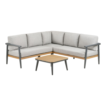 Comillas hjørneloungesæt med hynder, aluminium/nonwood, gråbeige