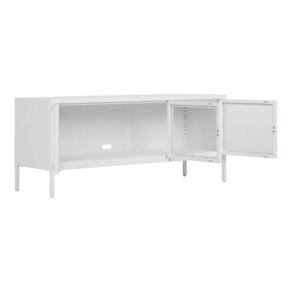 Brisbane TV-bænk med 3 glaslåger, hvid stål, 130 x 40 x 55 cm
