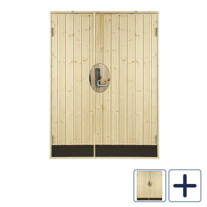 PLUS dobbelt udhusdør, panel, inkl. karm og montagesæt, højre ud, natur/nåletræ, 187,8 cm høj