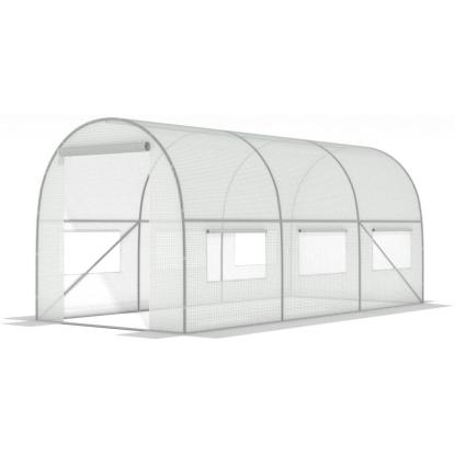 Drivhus med 6 myggenetvinduer, hvid, 4,5 x 2 x 2 meter - 9 m²