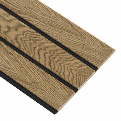 I-Wood Basic 3-lamel akustikpanel, mørkebrun olieret, sort filt og lys kerne, egefiner, 16 x 300 mm 