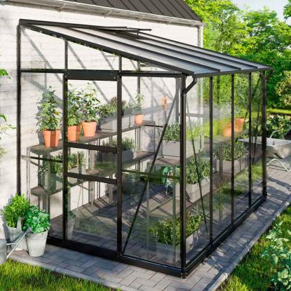Vitavia Ida 5200 vægdrivhus, sort 5,2 m², 3 mm hærdet glas + 6 mm polytag