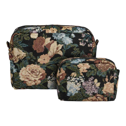 Zoe toilettaske, sort blomstret - 2 stk.