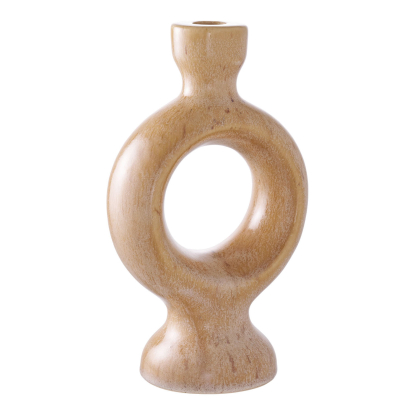 Lysestage, keramik, brun, 23,5 cm