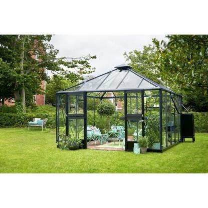 Juliana Oase drivhus 13,5 m², antracit/sort, 3 mm hærdet glas