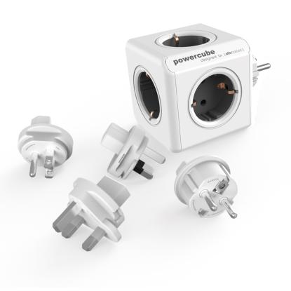 PowerCube rejseadapter, grå - 5 udtag