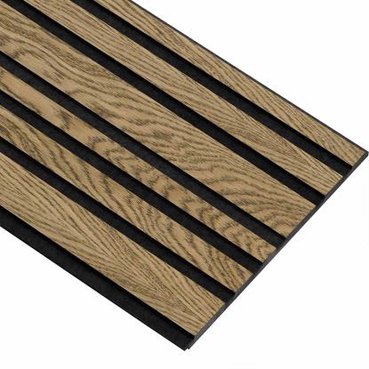 I-Wood Basic Mixed akustikpanel, mørkebrun olieret, sort filt og sort kerne, egefiner, 17 x 300 mm 