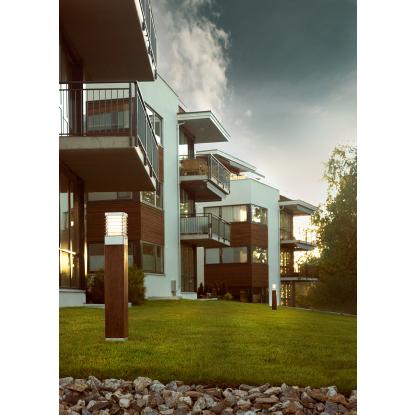 Norlys Halmstad Wood pullert, mellem, E27, IP65, galvaniseret/bejset træ