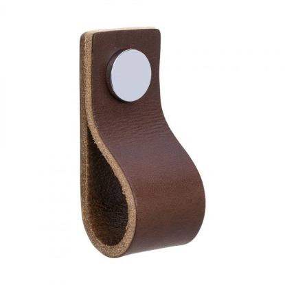 Beslag Design Loop knop, brunt læder/krom