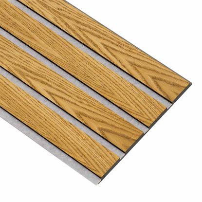 I-Wood Basic 4-lamel akustikpanel, brun olieret, grå filt og sort kerne, egefiner, 17 x 300 mm 