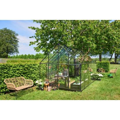 Halls Qube+ 812 drivhus 9,9 m², sort, 3 mm hærdet glas