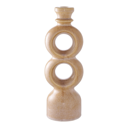 Lysestage, keramik, brun, 30,5 cm