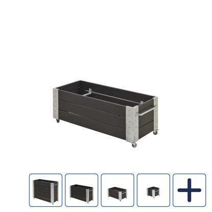 PLUS Cubic blomsterkasse med hjul og galvaniserede beslag, sort/nåletræ