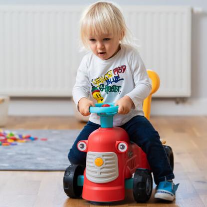 FALK Maurice gå-traktor med rat, horn og ergonomisk ganghjælp, rød