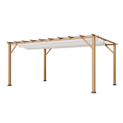 Paragon Outdoor Florenz 1116 pergola, aluminium, lyst trælook, hvidt tekstil, 236 x 505 x 350 cm