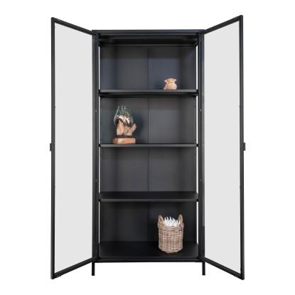 Vitrineskab i sort med glaslåger 35x80x175 cm