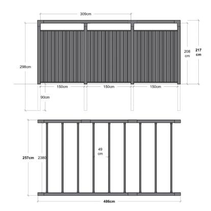 PLUS Arcade pergola model 6 med Noor hegn, trykimprægneret, sort, 486 x 256 x 217 cm