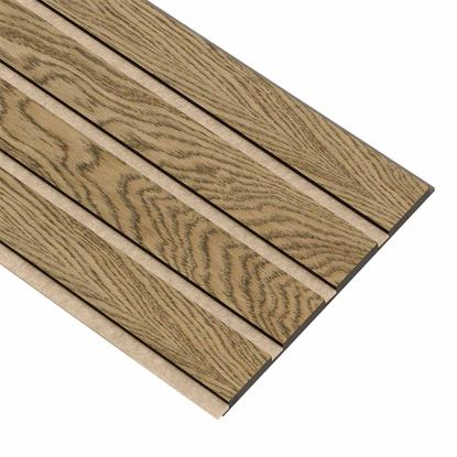 I-Wood Basic 4-lamel akustikpanel, mørkebrun olieret, beige filt og sort kerne, egefiner, 17 x 300 mm 