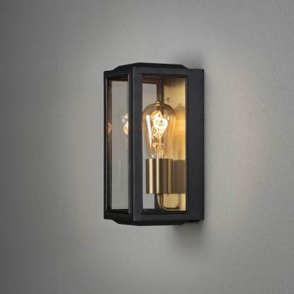 Konstsmide Carpi væglampe, IP44, 30 x 12,5 cm, sort/messing