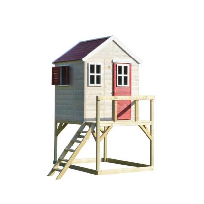 Wendi Toys Stork legehus med trappe, træ, rød, 242 x 197 x 160 cm