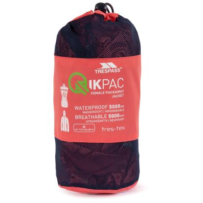 Trespass QIKPAC packaway regnjakke med pose, dame, orange