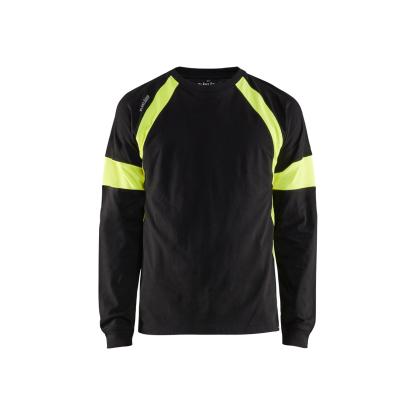 Blåkläder 3520 t-shirt lang ærme, sort/hi-vis gul