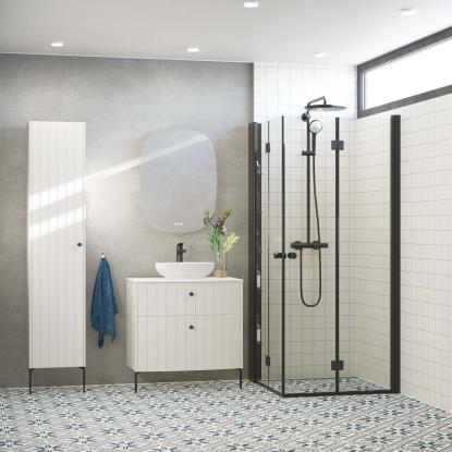 Scanbad Match B foldedør, H200 cm, sort/klart glas