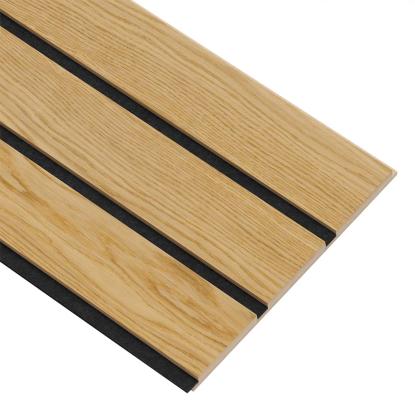 I-Wood Medio+ 3-lamel akustikpanel, klar olieret, sort filt og lys kerne, egefiner, 16 x 300 mm