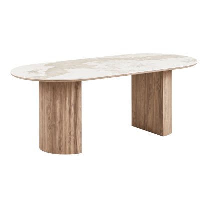 Athens spisebord med keramisk bordplade, hvid/brun, 100 x 210 cm