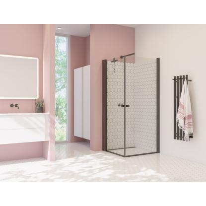 Scanbad Match A svingdør, H200 cm, sort/klart glas