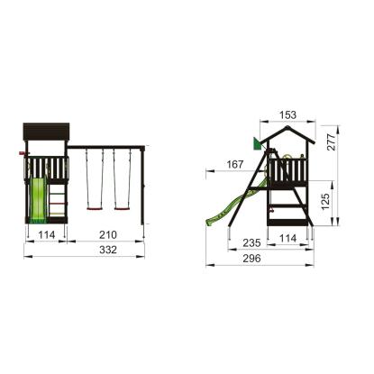 Jungle Gym Casa 2.1 legetårn med 2-Swing Module 220 og mørkegrøn rutsjebane, grundmalet sort