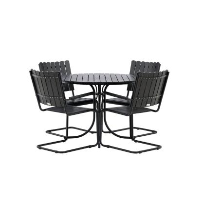 Venture Design Holmsund spisebordssæt, sort, Ø100 cm