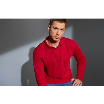 ID PRO Wear 0336 poloshirt med lange ærmer og trykknap, rød