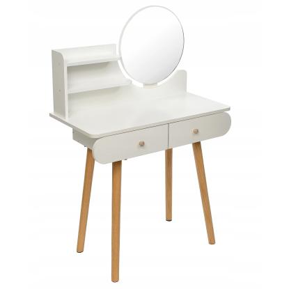 Makeupbord med rundt spejl, hvid, 80 x 40 x 122 cm