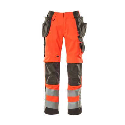 MASCOT SAFE SUPREME Wigan arbejdsbukser med hængelommer, hi-vis rød/mørk antracit
