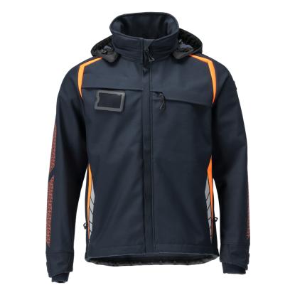 MASCOT ACCELERATE SAFE softshell jakke med hætte, mørk marine/hi-vis orange