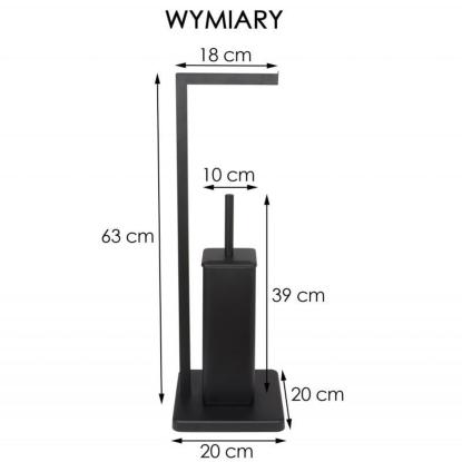 Toiletrulleholder med toiletbørste, fritstående, sort, 20 x 63 cm