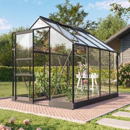 Vitavia Apollo drivhus 5000, 5 m², sort, 3 mm glas, inkl. sokkel