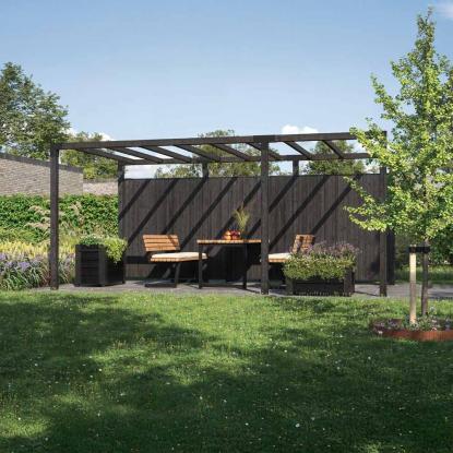 PLUS Arcade pergola model 6 med Noor hegn, trykimprægneret, sort, 486 x 256 x 217 cm